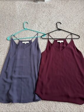 LOFT Double Pack V-Neck Cami Tops - Slate Blue & Berry Colored Size Small